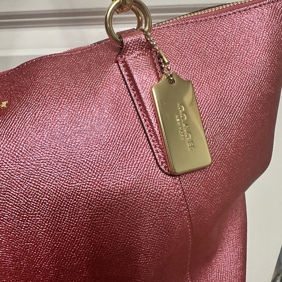 Coach Fuchsia Metallic Ava Leather Tote - Picture 6 of 9